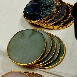 Tea coasters set of 5 (shiny black and pink )